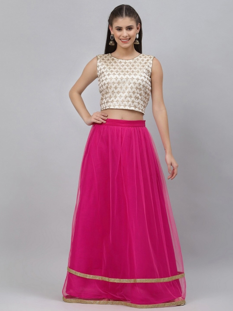 

studio rasa Fuchsia & Cream-Coloured Embellished Sequinned Ready to Wear Lehenga