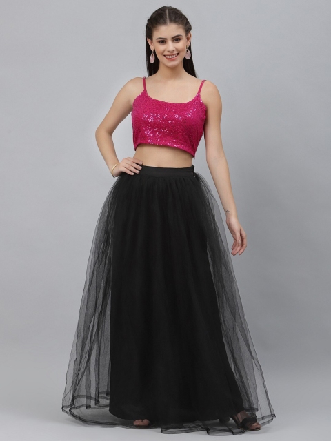 

studio rasa Black & Pink Embellished Sequinned Ready to Wear Lehenga