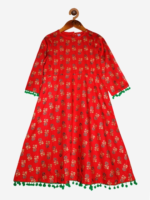

KiddoPanti Girls Red & Gold Ethnic Motifs Printed Anarkali Kurta Dress