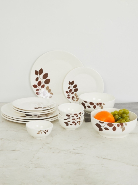 

Home Centre White & Brown 14 Pieces Printed Porcelain Glossy Dinner Set