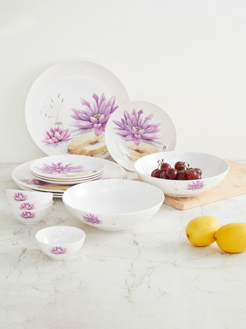 

Home Centre White & Purple 14 Pieces Printed Melamine Glossy Dinner Set