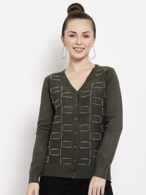 

Mafadeny Women Green & White Cardigan