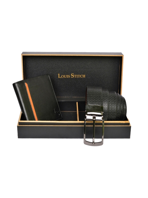 

LOUIS STITCH Men Black & Orange Genuine Leather Accessory Gift Set