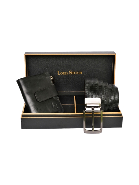 

LOUIS STITCH Men Genuine Leather Accessory Gift Set, Black