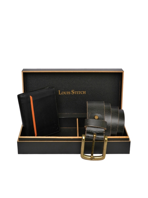 

LOUIS STITCH Men Black & Orange Genuine Leather Accessory Gift Set