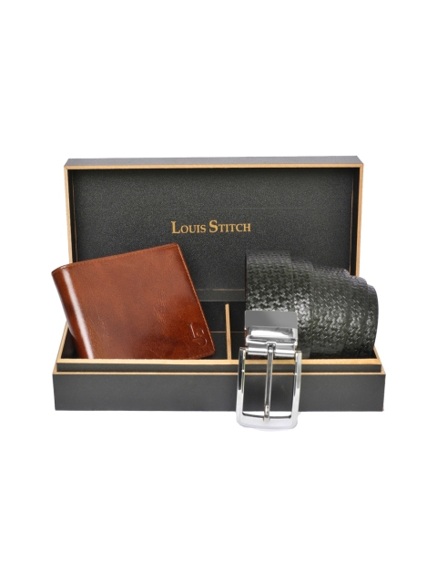 

LOUIS STITCH Men Brown & Black Genuine Leather Accessory Gift Set