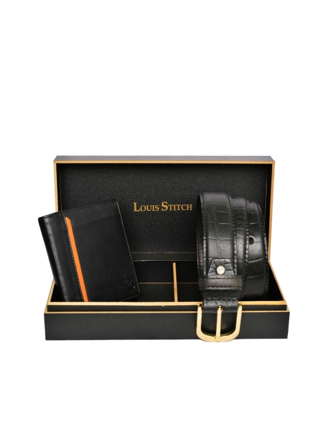 

LOUIS STITCH Men Black & Orange Genuine Leather Accessory Gift Set