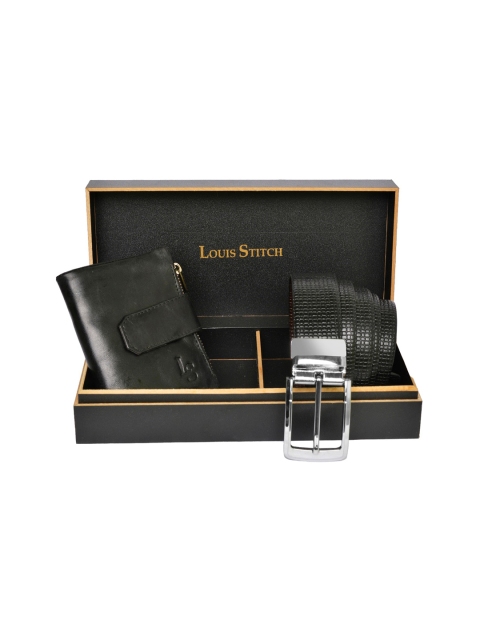 

LOUIS STITCH Men Black Genuine Leather Accessory Gift Set