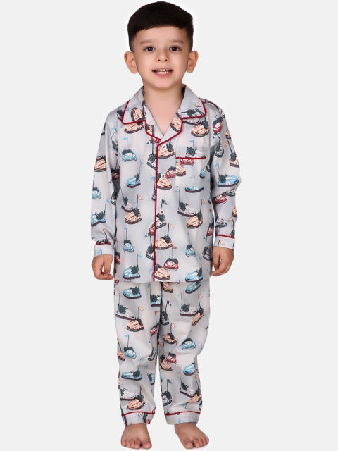 

Hippodrome Unisex Kids Grey & Blue Printed Night suit