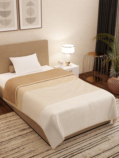 

Story@home Beige & Peach-Coloured Striped AC Room 400 GSM Single Bed Blanket