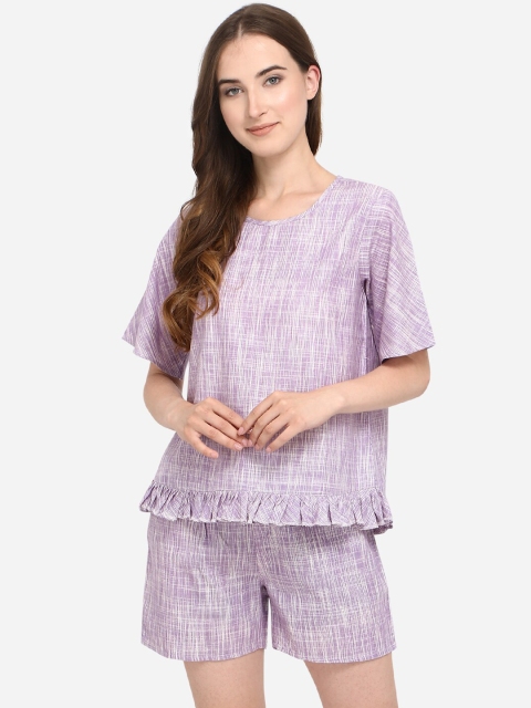 

Mesmora Women Purple Frilled Night Suit