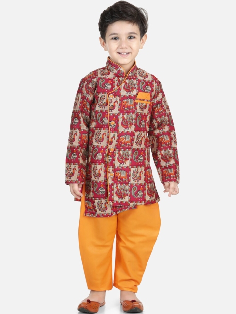 

BownBee Boys Orange & Red Printed Sherwani Set