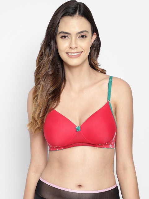 

Clovia Red & Sea Green Floral Printed T-shirt Bra - Non-Wired Lightly Padded