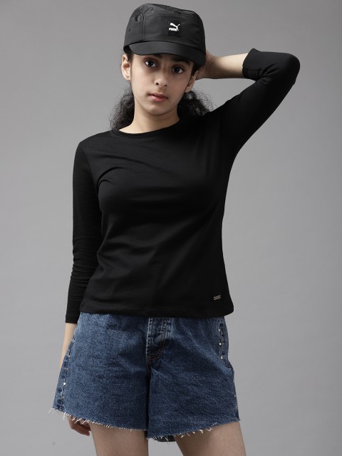 

UTH by Roadster Girls Black Solid Cotton T-shirt