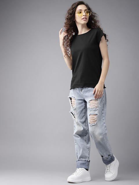 

UTH by Roadster Girls Black Cotton Solid Lettuce Hem Top
