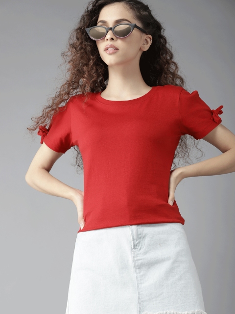 

UTH by Roadster Girls Red Cotton Solid Top with Slit Sleeves