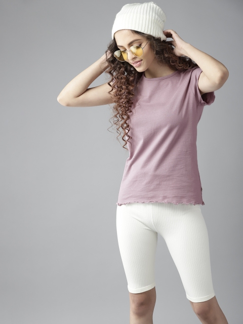 

UTH by Roadster Girls Mauve Cotton Solid Lettuce Hem Top