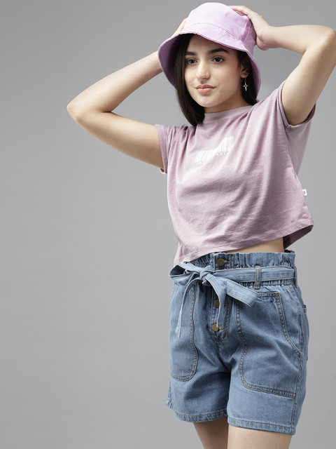 

UTH by Roadster Girls Lilac Solid Extended Sleeves Pure Cotton T-shirt, Lavender