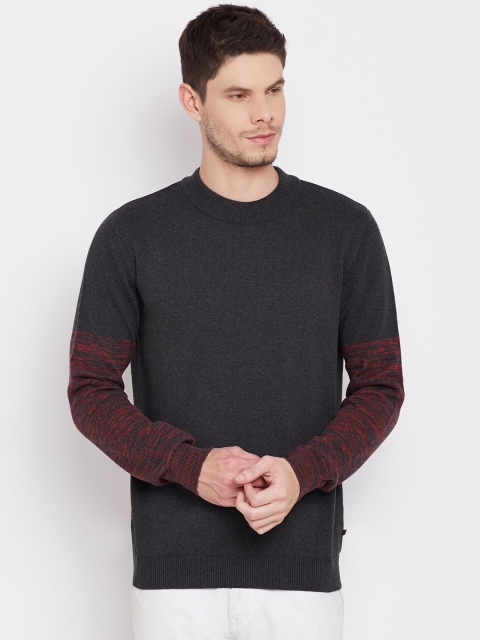 

United Colors of Benetton Men Charcoal Grey Patterned Sweater