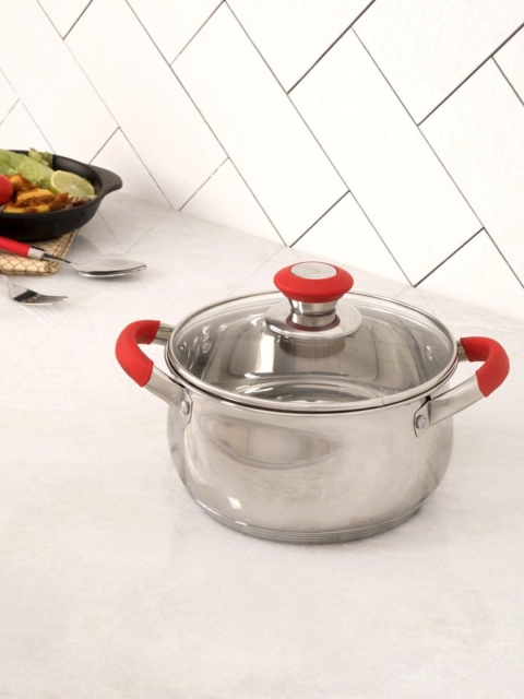 

Home Centre Silver-Toned & Red Elite-Magnus Solid Kadhai With Lid