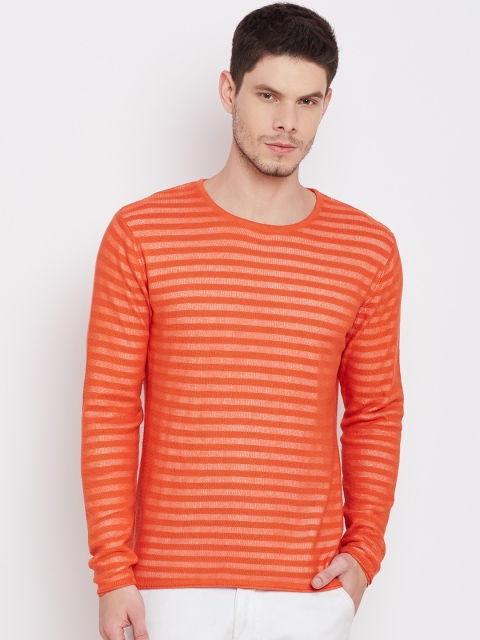 United Colors of Benetton Men Orange Striped Sweater