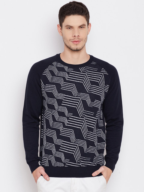 

United Colors of Benetton Men Navy Patterned Sweater, Black