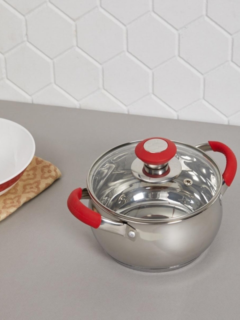 

Home Centre Silver-Toned & Red Solid Stainless Steel Pot