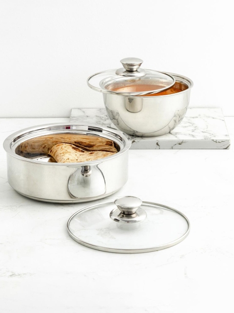 

Home Centre Set Of 2 Silver-Toned Solid Stainless Steel Cookware
