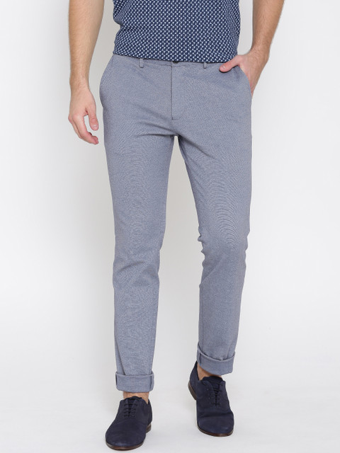 

United Colors of Benetton Men Navy Blue Solid Slim Fit Flat-Front Trousers