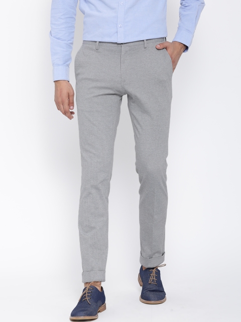 

United Colors of Benetton Men Grey Melange Solid Slim Fit Casual Trousers
