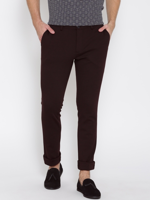 

United Colors of Benetton Men Burgundy Solid Slim Fit Casual Trousers