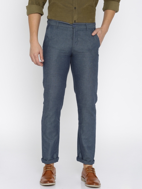 

United Colors of Benetton Men Blue Solid Slim Fit Casual Trousers
