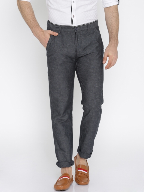 

United Colors of Benetton Men Grey Self-Design Slim Fit Flat-Front Trousers