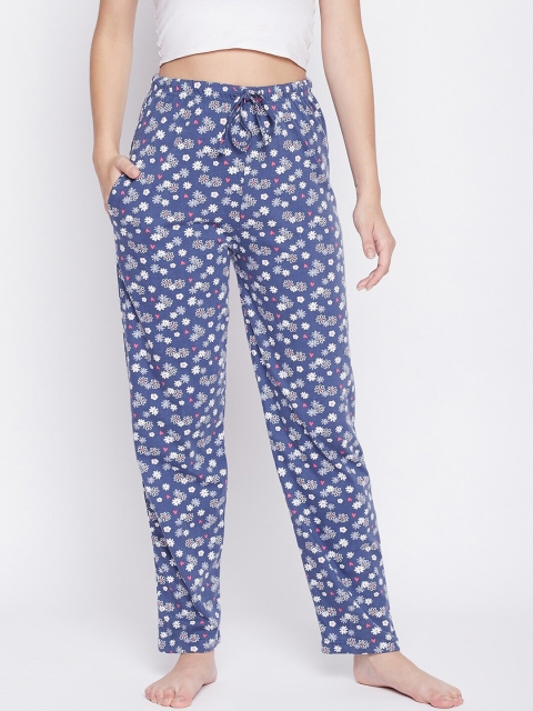 

C9 AIRWEAR Women Blue & White Printed Pure Cotton Lounge Pants