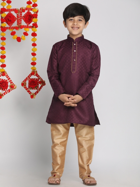

VASTRAMAY Boys Purple & Copper-Toned Woven Design Regular Kurta with Pyjamas