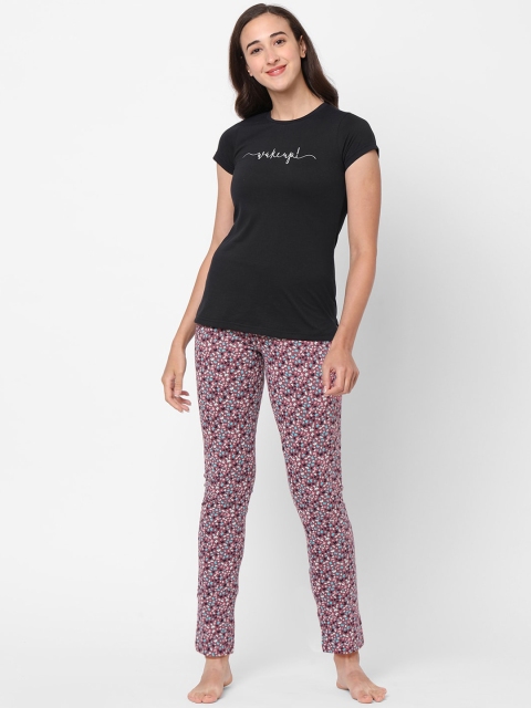 

Sweet Dreams Women Black & Purple Printed Night suit