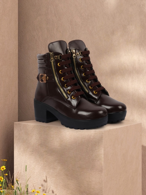 

Alishtezia Women Brown PU Platform Heeled Boots
