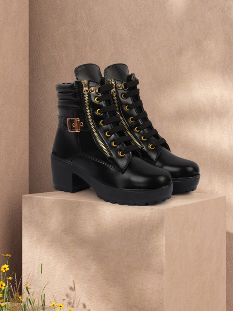 

Alishtezia Black Solid PU Block Heeled Boots