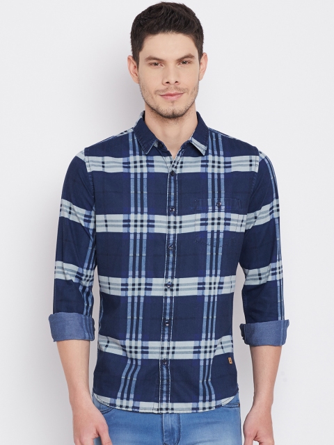 

United Colors of Benetton Men Blue & Off-White Checked Casual Shirt