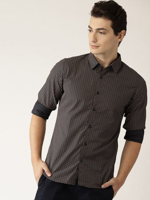 

United Colors of Benetton Men Navy & Beige Printed Casual Shirt, Navy blue