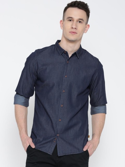 

United Colors of Benetton Men Navy Solid Denim Shirt, Navy blue
