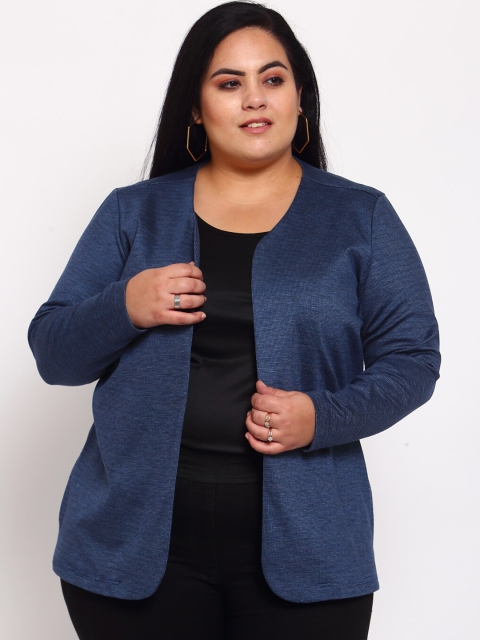 

plusS Women Navy Blue Open Front Jacket