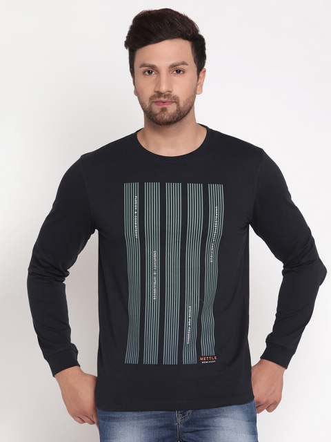 

METTLE Men Navy Blue Striped T-shirt