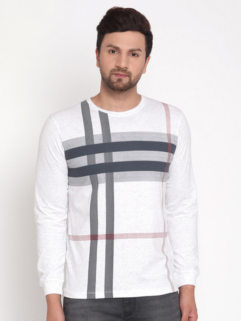 

METTLE Men White Striped T-shirt