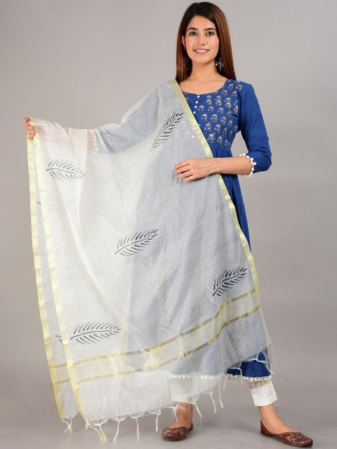 

Indi INSIDE Women Navy Blue Printed Pleated Kurta with Trousers & With Dupatta