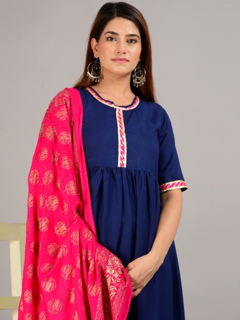 

Indi INSIDE Women Navy Blue Regular Kurta with Palazzos & With Dupatta
