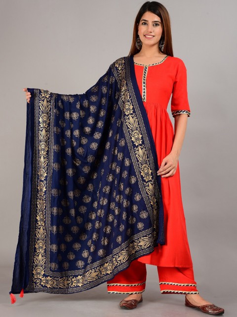 

Indi INSIDE Women Red Pleated Kurta with Palazzos & With Dupatta
