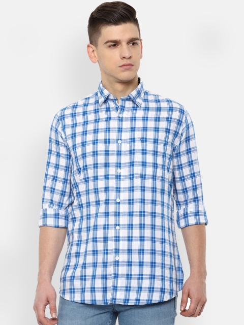 

Van Heusen Sport Men Blue & White Slim Fit Opaque Checked Pure Cotton Casual Shirt