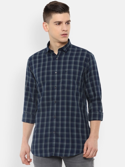 

Van Heusen Sport Men Navy Blue & Grey Slim Fit Opaque Checked Pure Cotton Casual Shirt