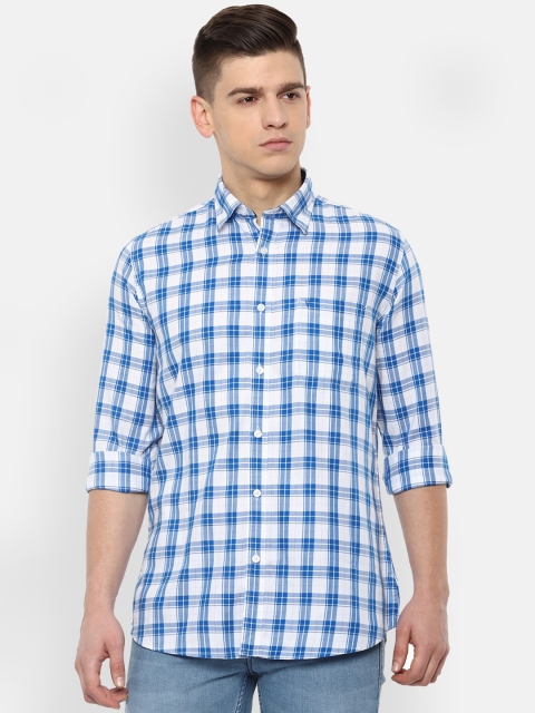

Van Heusen Sport Men Blue & White Slim Fit Opaque Checked Pure Cotton Casual Shirt